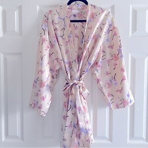 BARE LUXURY SATIN FLORAL ROBE WHIMSICAL COTTAGECORE SPA LOUNGE RESORT Pink L XL